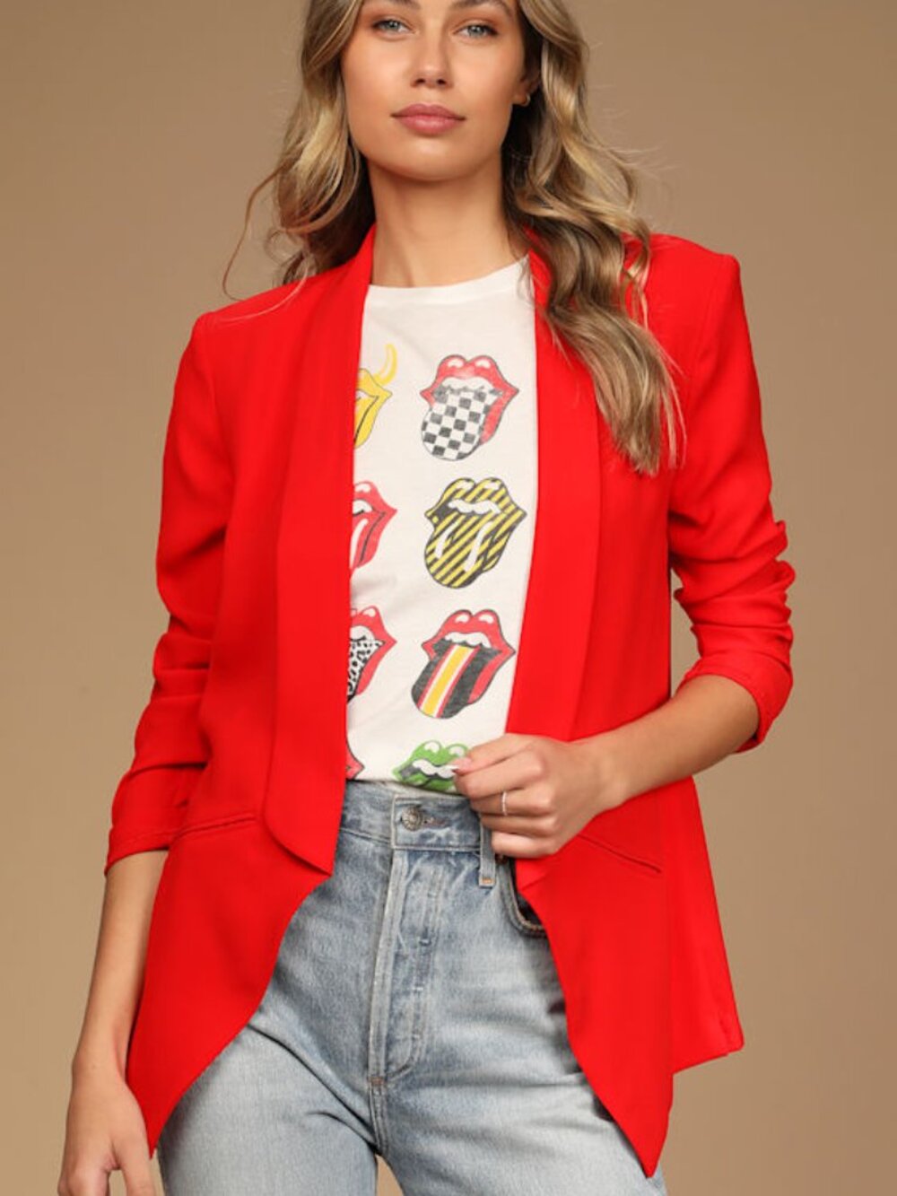 Lulus Miss Punctuality Red Lightweight Blazer - Size S
